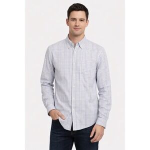 Peter Millar Mend Button Down Blue Check Shirt Cotton Long Sleeve Classic Size L